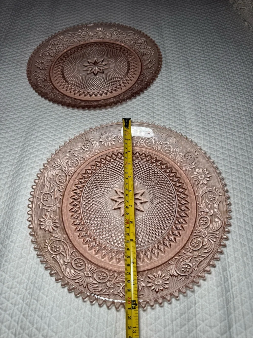 Vintage Tiara Indiana Glass Pink Peach Sandwich 12” Plates Set of 2